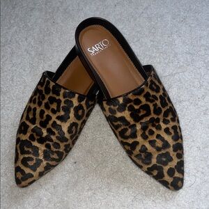 Franco Sarto Leather Calf Hair Leopard Print Women's Mules 9 / 39.5